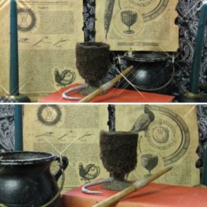 ron's rat goblet , broken wand and spells pages