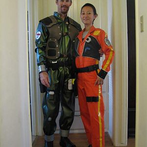 BSG 2009 flightsuit and deckcrew costumes. It's a good event when the GF agrees to dress up, too...