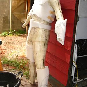 The mannequin I made of my friend for test fitting the rough foam shapes.
