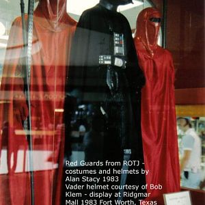 Red Guards and Vader costume reproductions by Alan Stacy 1982-83. Display at Ridgmar Mall Toys by Roy.