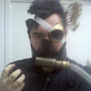 steampunk headset made of lotion bottle, cans, tubing, and craft foam