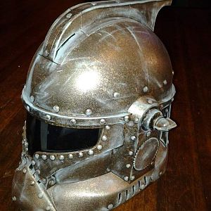 My steam punk 2 piece clone helmet, 5 layers of paint to get the old metal look.