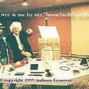 Jon Pertwee and I at my full-size TARDIS console during my prop room exhibition days