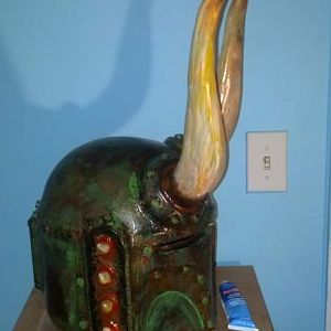 Side of a Rusty Fett horned helmet
