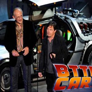 Michael J Fox and Christopher Lloyd Back to the Future Delorean Time Machine Hire at the Scream Awards 2010