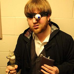 Mad-Eye costume for a skit in college. Everything is found except for the eye, which I made the night before from a ping-pong ball, Gatorade cap, an a