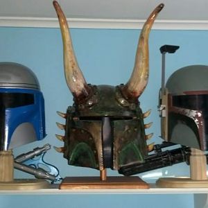 Jango Helmet, my horned Fett helmet, and Boba Helmet