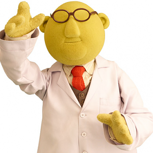 Reference pic. This is a more contemporary version of Bunsen Honeydew. In his first appearances in Muppets Tonight skits, he is more pale green and hi