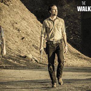 Rick and Andrea heading down a remote road, watching for Walkers.
(Walking Dead)
