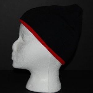 Black beanie with red trim