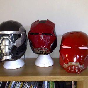 the 3 helmets i made (1st attempt of iron man helmet, crysis 2 nanosuit 2 helmet and a still unfinished iron man mark vi helmet)