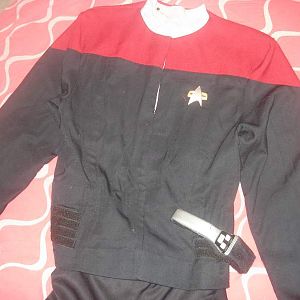 Star Trek: DS9, Voyager and Generations Jumpsuit made by my Mum. Over the years I think it got shrunk in the wash as it is made of a Wool Gaberdine bl