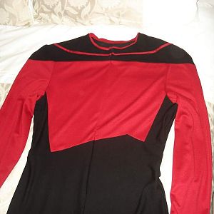 This is just another picture of the Star Trek: TNG style command jumpsuit. I made this with a heavy cotton/spandex lycra blend. Form fitting and comfo