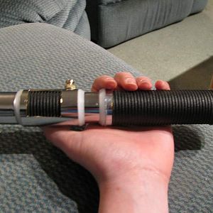 My homemade lightsaber hilt made from chrome plated slipjoints and plumbing fittings.