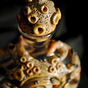 Original Monster vessel creation with cork stopper. Glass and Polymer.