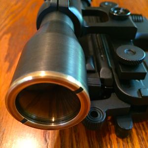 Scope rear end with polished brass ring