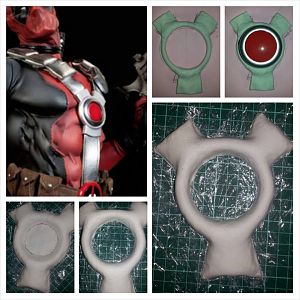 Deadpool transporter harness button crafted by TrEnvy Australia Cosplay.