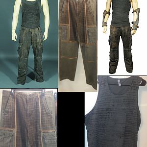 new pants and top compared to reference shots. these are the final home made garments only to be replaced by actual movie props if i ever buy any.