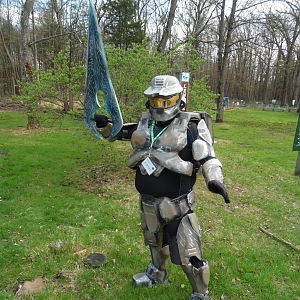 Master Chief costume made from cardboard and paper Mache