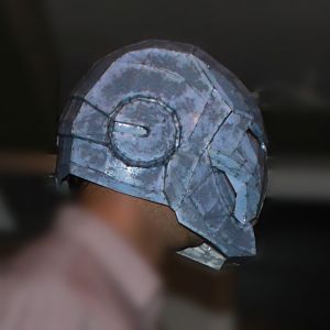 sideview  of the build pepakura Ironman Mark IV helmet with epoxy resin & fiberglass