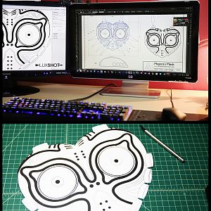 This is how it all started. I drew up my blueprint in Adobe Illustrator with all the details and dimensions of the mask. Once I had it printed to scal