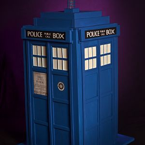 Tardis. Made to 5 feet tall for baby/ kids photo shoots. I cut the base board by an inch after this pic was taken. Here is a link to The Tardis Projec