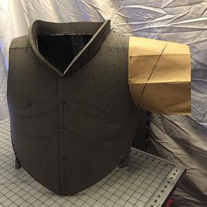 I finally got around to making Briareos' chest piece(s) from the patterns. For the shoulder pieces I used a paper bag and made a quick contour line to
