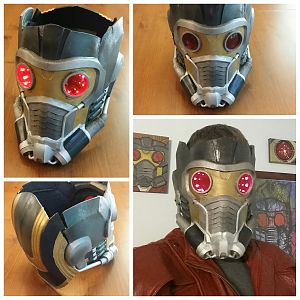Star Lord Helmet (designed by Helagak) - 3D printed, painted, wired up, and sealed.  Made as part of my Star Lord V2 outfit for DragonCon/MomoCon.