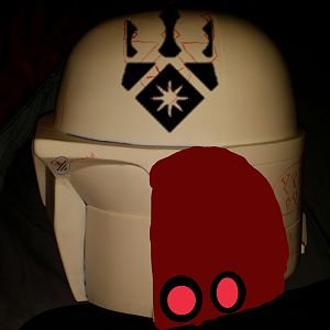 Left side of mandalorian helmet. Guild symbol