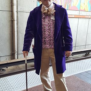 A candid full body shot of my custom Wonka costume.