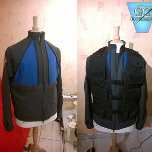 McKay's blue panels jacket, with and without special custom tacvest