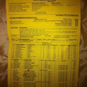 Pirates Of The Carribean - On starnger Tides Call Sheet