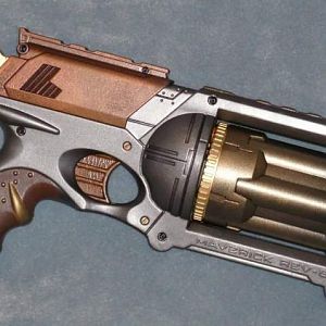 A Nerf gun with modified steampunk paint job. (not for sale)