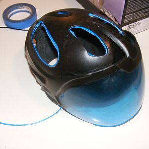 The start of my tron helmet. I stated with a bike/skateboard helmet and worked from there.