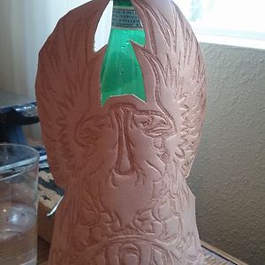 Grey warden commission, leathercarving the shoulder piece.