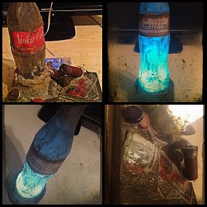 Fallout 3 - NEW VEGAS drinks.

A.: Display Version of a Nuka Cola bottle
B.: Lighted Nuka Cola Quantum bottle