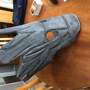 Groot Mask - part way through carving, right side