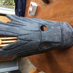 Groot Mask - part way through carving, front.  No lenses in.