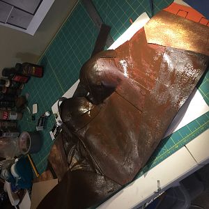 Brown 'leather' wash before gold/bronze