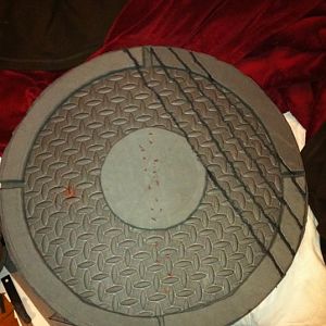 While making the armor and updating via Facebook, a friend asked me to commission him a shield that looks like a manhole cover based in the Fallout un
