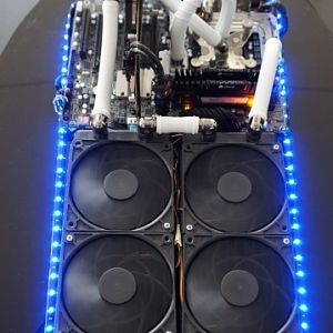 the watercooled pc running , assembled for the 2011 coolermaster casemod contest