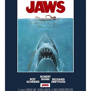 Jaws one sheet signed by Roger Kastel and Allison Maher Stern