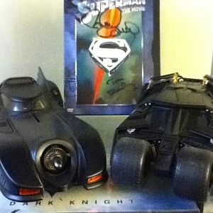 Batmobiles from the Michael Keaton and Christian Bale movies respectively.