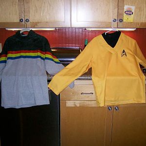 My Star Trek TOS uniform and my Wesley Crusher Sweater.