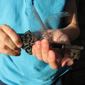 My daughter holding my finished winged key