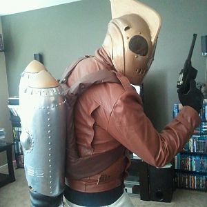 Dave in rocketeer costume with my pepakura based pack and helmet