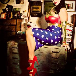 Pinup Wonder Woman costume for photo shoot with George Perez in his studio