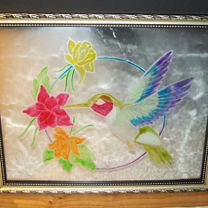 Hummingbird color etch, first color etch I've ever done, and only. This was special made in reverse etch for my grandma for her birthday.