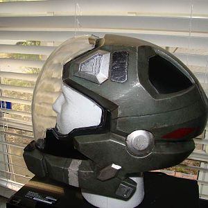 Halo Reach Pilot helmet, This is a cast I got from my budy Blackula, it was built by Nick Nack form the 405th, I painted it game accurate I have a gol