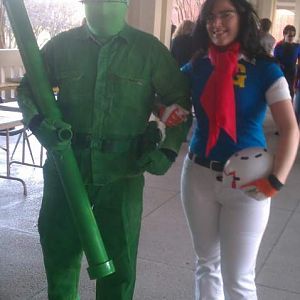 Me with a Green ARMY Man! My eyebrows look so weird in this picture, and I have no idea why. I also have a double chin... O.o